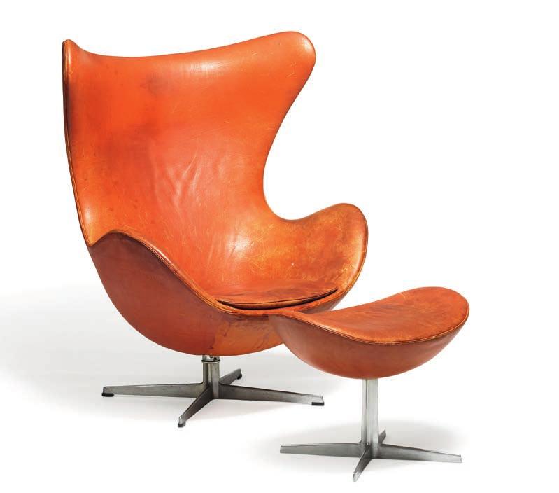 1193 ARNE JACOBSEN b. Copenhagen 1902, d. s.p. 1971 "The Egg Chair". Easy chair and matching stool with profiled aluminum base.
