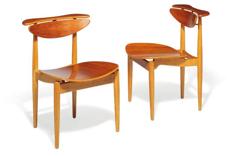 978 FINN JUHL b. Frederiksberg 1912, d. Ordrup 1989 A pair of chairs with patinated oak frame. Seat and back of laminated teak. Model BO 62. These examples manufactured 1960s by Bovirke.