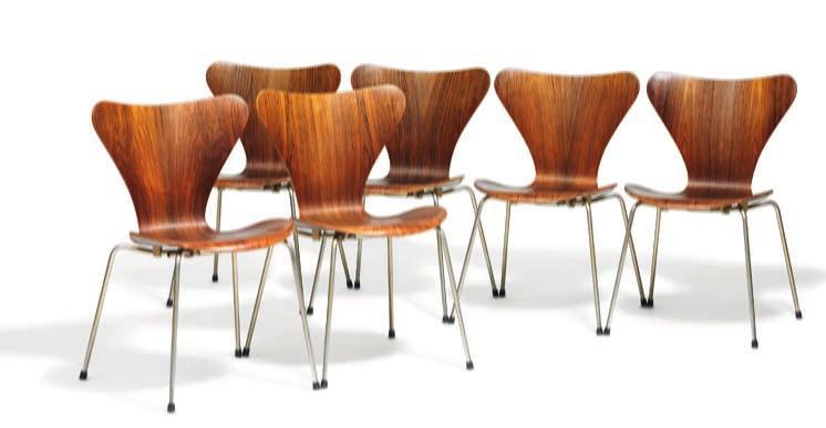 1207 1207 ARNE JACOBSEN b. Copenhagen 1902, d. s.p. 1971 Seven Chair. Set of 12 dining chairs with chromed steel frame.