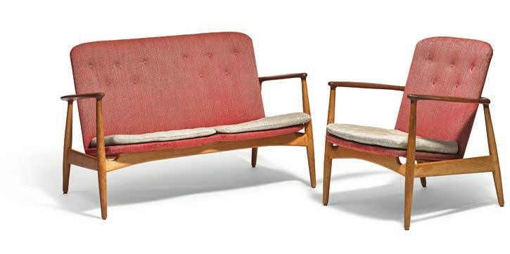 1224 1224 ARNE VODDER b. 1926, d. 2009 "BO 90". Freestanding two seater sofa and a matching easy chair with patinated oak frame, teak armrests and back.