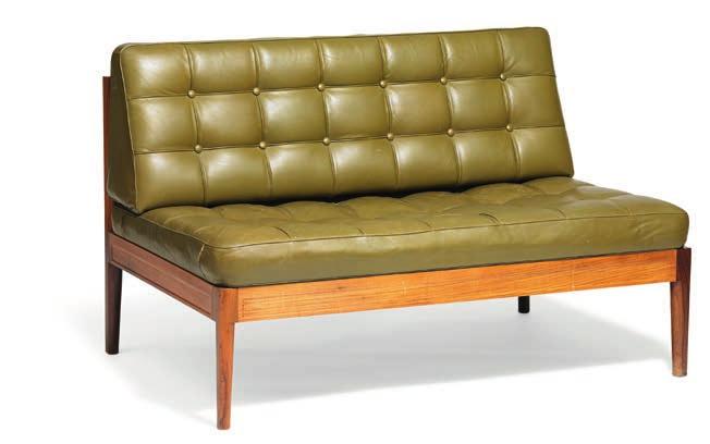 1231 FINN JUHL b. Frederiksberg 1912, d. Ordrup 1989 "Diplomat". Two Brazilian rosewood sofa benches. Loose cushions in seat and back upholstered with green colored leather, fitted with buttons.