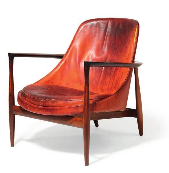 1234 IB KOFOD-LARSEN b. 1921, d. 2003 "Elizabeth". Easy chair with Brazilian rosewood frame. Sides, back and loose seat cushion upholstered with original, patinated cognac colored leather. Model U-56.