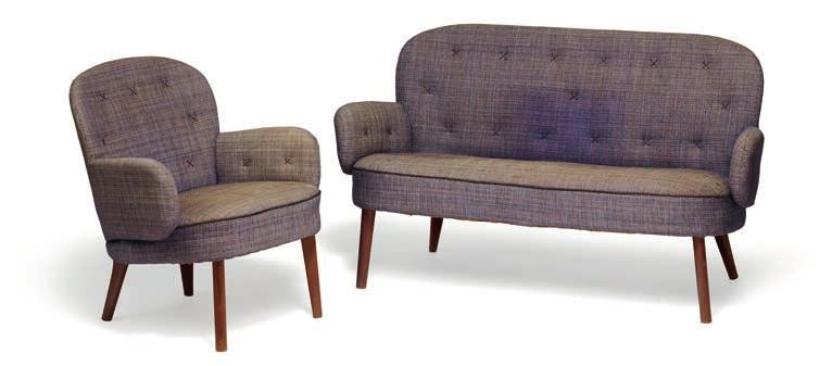 987 * TOVE KINDT-LARSEN b. 1906, d. 1994 EDVARD KINDT-LARSEN b. Frederiksberg 1901, d. Gentofte 1982 Freestanding two seater sofa and a matching easy chair with tapering Brazilian rosewood legs.