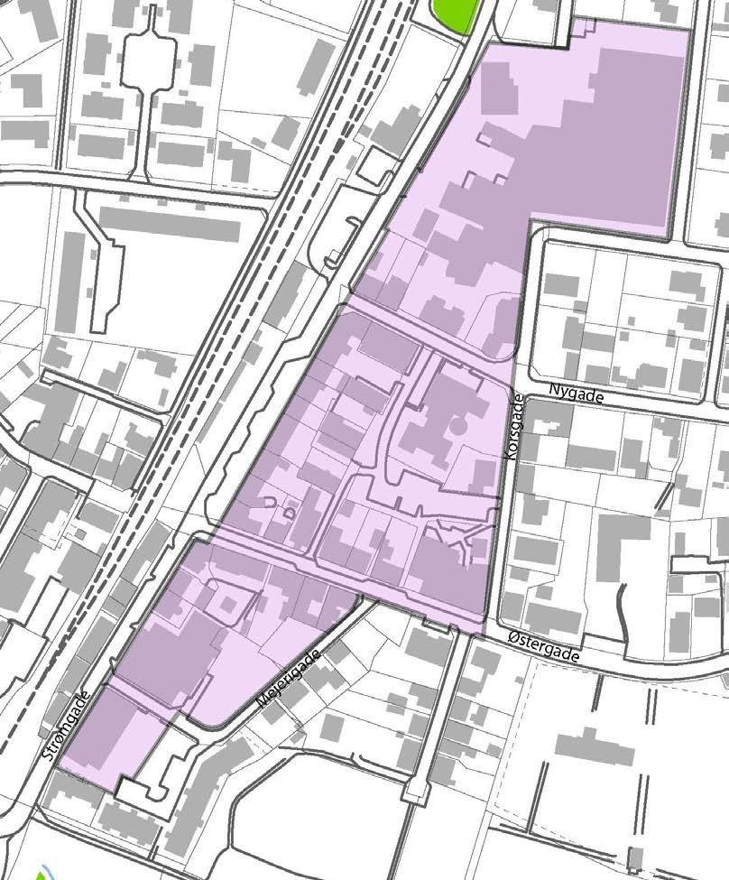 Centerområde, Bymidte ved Strømgade, Jernbanegade og Nygade, Vrå Områdets nummer: 400.4110.