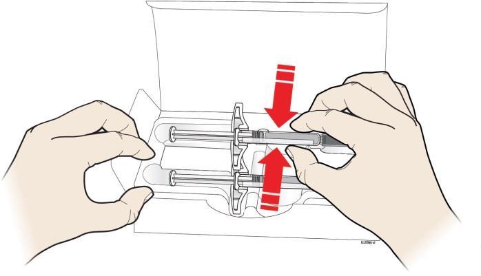 Dele af injektionssprøjten kan være ødelagt, også selvom du ikke kan se noget brud. Brug en ny SOLYMBIC fyldt injektionssprøjte.