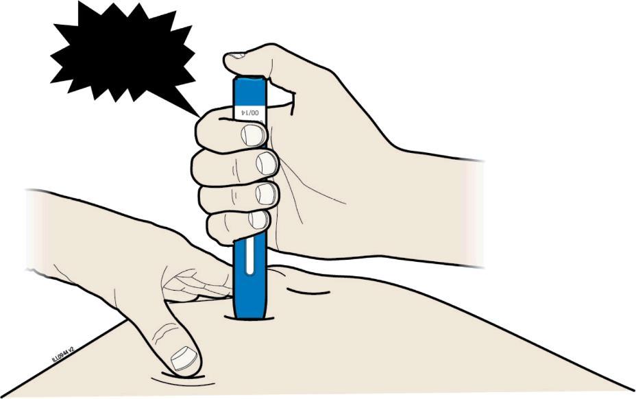 Tryk ned Vigtigt: Du skal trykke pennen helt ned, men må ikke røre ved den blå