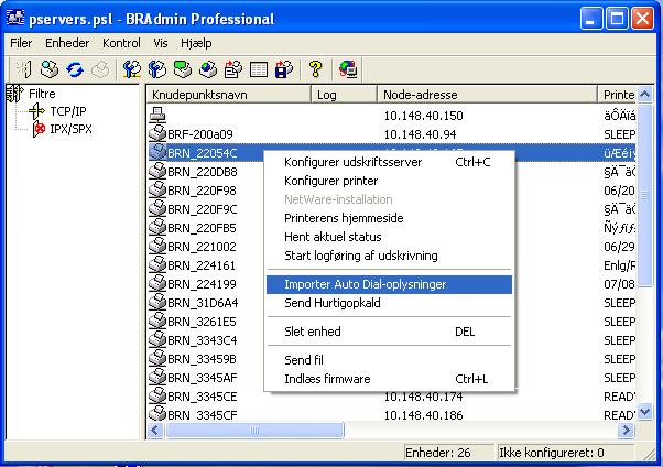 Appendiks B Opdatering af andre maskiner via netværket (Kun for Windows ) Det er muligt at programmere Brother-maskiner på netværk, enten med indstillinger fra en allerede programmeret maskine eller