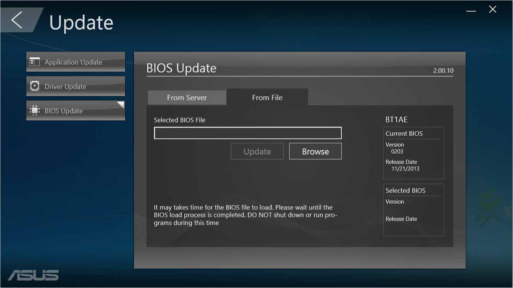 Update (Opdatering) Klik på Update (Opdater) på ASUS Manager-skærmen, for