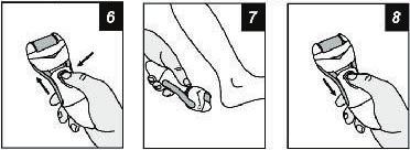 DK Tag beskyttelseshætten af, og sæt den ønskede rulle i apparatet. Se afsnittet Udskiftning af rulle. Tryk sikkerhedsknappen (D) ind, og skub tænd/sluk-knappen (E) opad, så apparatet tændes.