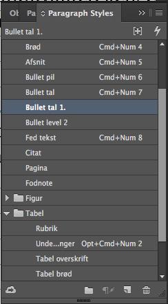 Derfor laver jeg to styles: 1 Bullet tal er standart en nummerering med Mode sat til Continue from Previous Number. 2 Bullet tal 1.