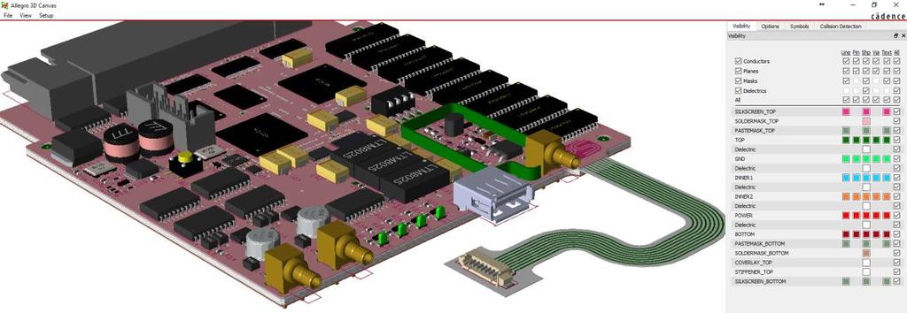 Efter lidt tid vises printet som 3D med STEP modeller på komponenterne samt rammer, kasser mv.