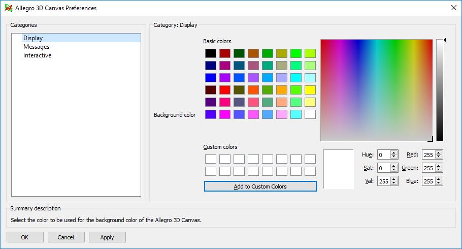 Under Setup Preferences kan baggrundsfarven angives.