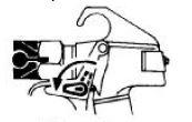 12. Lås pistolen ved at dreje udløserlåsen til låseposition. Se illustration til højre her vises udløserlåsen i låst position. 13.