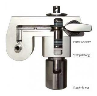 Udskiftning af PRIME/SPRAY ventil: 1. Skub kærvstiften ud af ventilhåndtaget. 2. Tag ventilhåndtaget og knastholderen af. 3. Med en skruenøgle løsnes og fjernes ventilhussamlingen. 4.