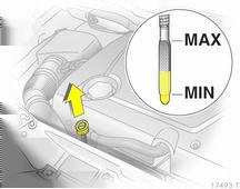 Stik målepinden helt ned til anslag ved håndgrebet og drej en halv omgang. Afhængig af motoren anvendes der forskellige oliemålepinde.