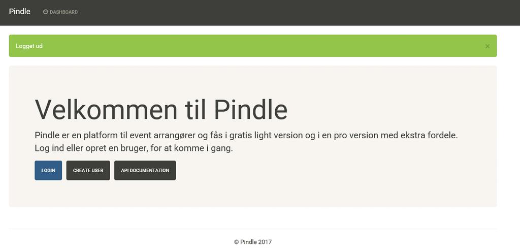 Vejledning til Pindle - for arrangører Allerførst skal du oprettes som bruger. Gå ind på https://admin.pindle.dk/ Du får dette skærmbillede: Tryk på Create user.