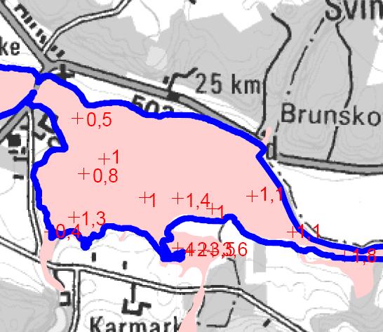 Figur 2.5.2: Udsnit af bilag 1 fra Orbicons detailundersøgelse af jordbundssætninger i Nørreådalen i 2005.