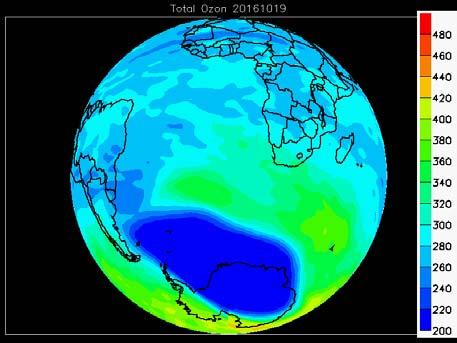 Ozonhullet over Antarktis nåede i 2016 op på en maksimal størrelse af 21.8 mio km 2 den 28. september, næsten samme størrelse (21.7 mio km 2 ) opnåedes den 11.