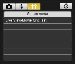 Klik på knappen [ ]. 5 Indstil Live view-funktionen. Klik på [Live View/Movie func. set./live view/filmfunk.indst.]. Klik Vinduet [Live View/Movie func.