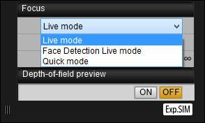Fokusering vha. Live Mode (Live funktion) Vælg [Live mode/live funkt.] eller [FlexiZone Single] fra listen.