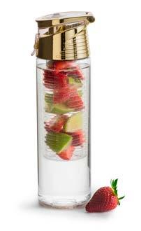 SPIS UDE Fresh flaske med beholder til smagstilsætning Tritanplastic. Flaske med en smart indsats til frugt, så du nemt kan tilsætte egen smag. Eventuelt med årstidens frugt og bær?