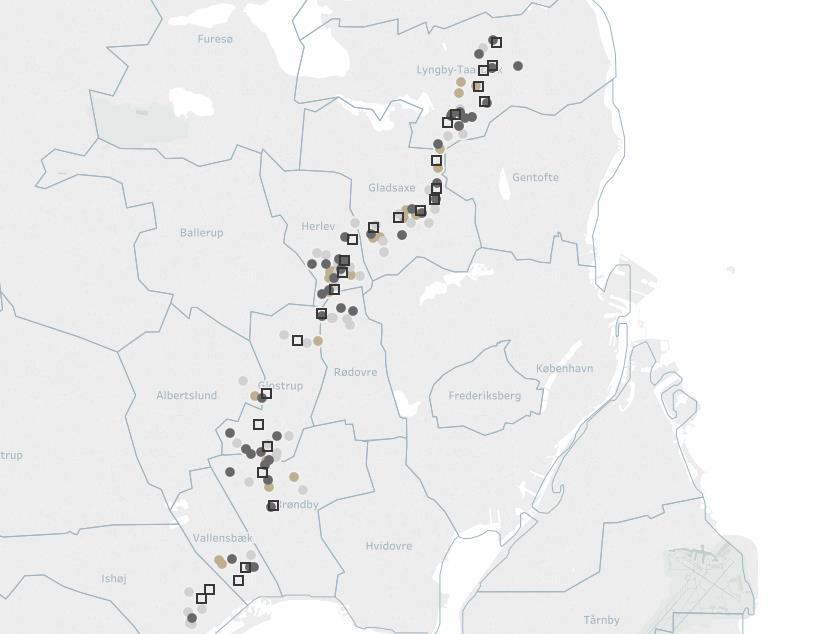 49% af alle de kortlagte ejendomsinvesteringer nær letbanestationerne i LOOP CITY er stadig på idéstadiet Letbanestation Byggeri på idéstadiet Byggeri færdigt efter 217 Byggeri færdigt i 212-217