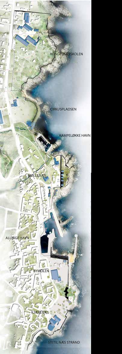 Strategi SAMMENHÆNG PÅ LANGS Allinge by er en ideel Folkemødeby. Med mange store åbne arealer, to havne og et torv indenfor en radius af 500 meter, kan Allinge rumme op mod 40.000 mennesker.