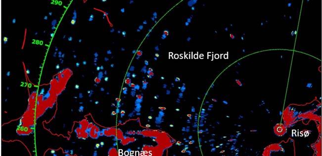 betragteligt. Figur 3. Eksempel på screendump af radarbillede taget fra positionen ved Risø.