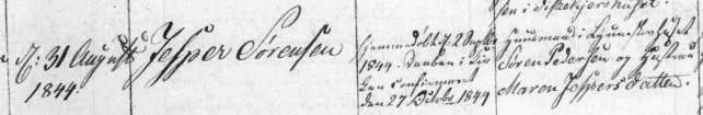 (1) Ellinge sogns kirkebøger: 1844 døbt søn Jesper. Hjemmedøbt 2.sep.1844, fremstillet i Ellinge kirke 27.okt.: Pigen Christiane Madsdtr. i Ellinge og hmd.