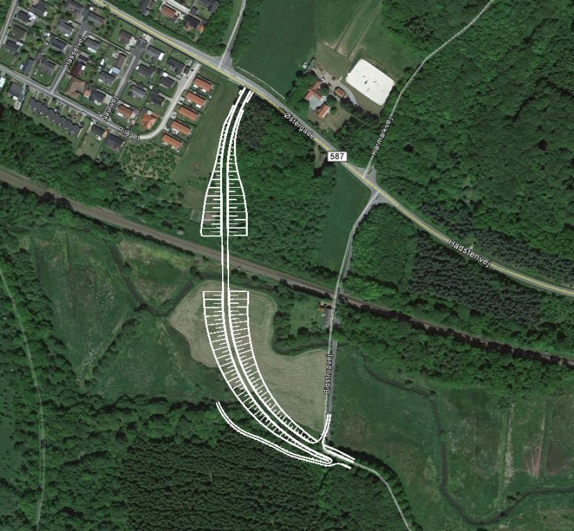 Nedlagt overkørsel Figur 16. Skitse af ny bro over banen ved Laurbjerg, Favrskov Kommune.