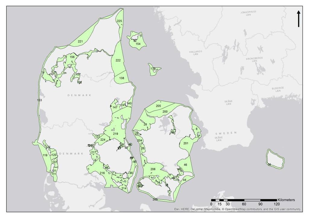 indsatsbehov for 119 fjorde og kystvande relateret til den danske