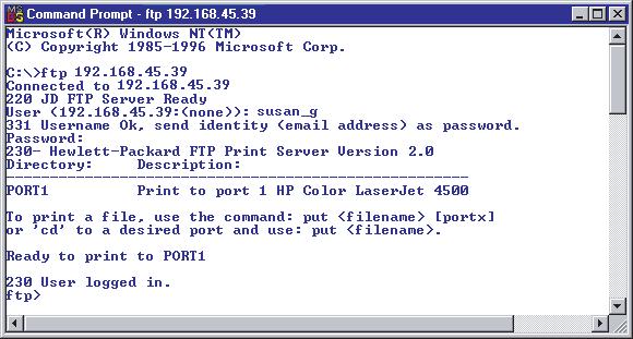 I eksemplet er <ip-adresse> den gyldige IP-adresse eller det gyldige nodenavn, der er konfigureret for HP Jetdirect-printerserveren.