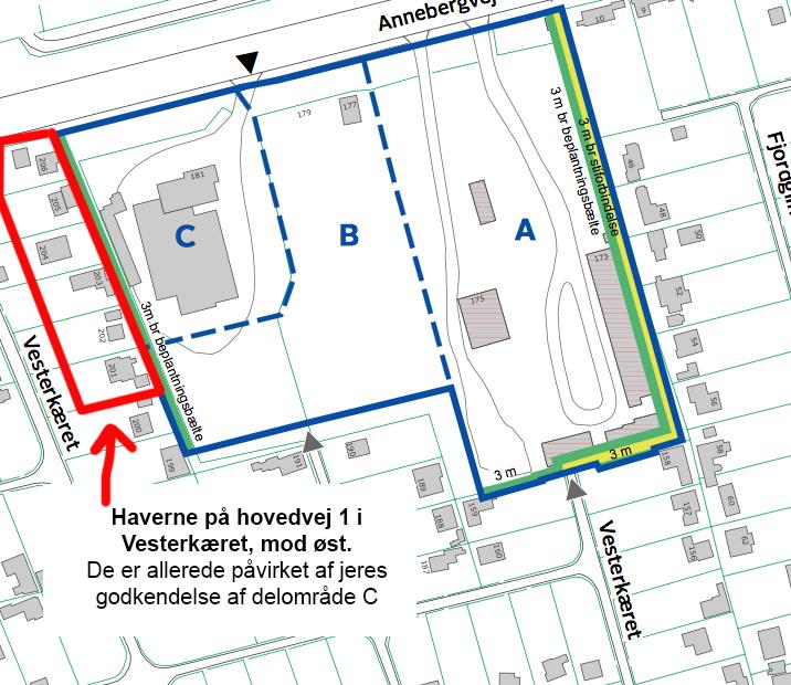 Indsigelse mod Lokalplan 3-4-104 Aalborg, 9. Ok. 2017 Billederne på foregående side er taget ved den røde kasse på denne tegning, dvs. fra vest mod øst.