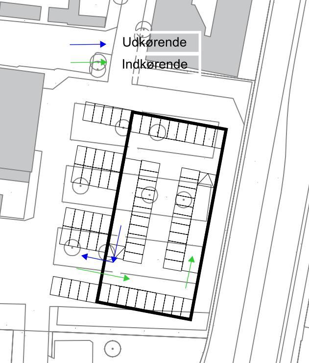 Figur 4-6 Placering af P-hus som ligger i samme linje som eksisterende bygninger ud mod Hold-An Vej Et parkeringshus i den størrelse som er vist på de to løsningsforslag, vurderes at kunne