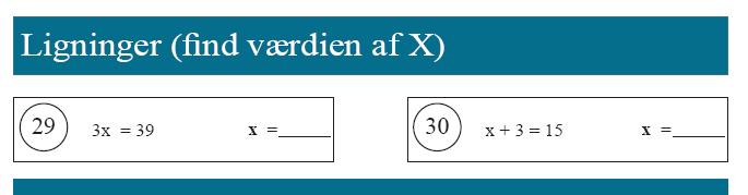 Figur 36: Opgave nr. 29 og nr. 30 i matematik i 7. klasses trintest i 2007. Vurderet ud fra faglige kriterier ser det ud til, at opgaverne i 10.