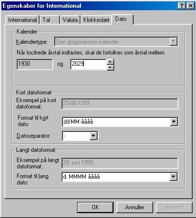 Datoformat Når du indtaster datoer behøver du ikke at bruge 2-cifret dato og måned. Hvis du f.eks. skal taste 1. maj 1997, kan du nøjes med at skrive 1-5-97 i datofelterne.