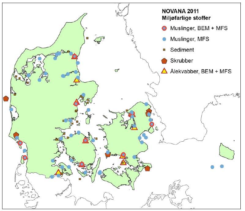 Overvågning af MFS og effekt-indikatorer i NOVANA Miljøfarlige stoffer (MFS) i den marine del af NOVANA 2011-2014: - Metaller, organotin, PAH, PFAS, dioxiner/furaner, PCB er, klorerede pesticider,