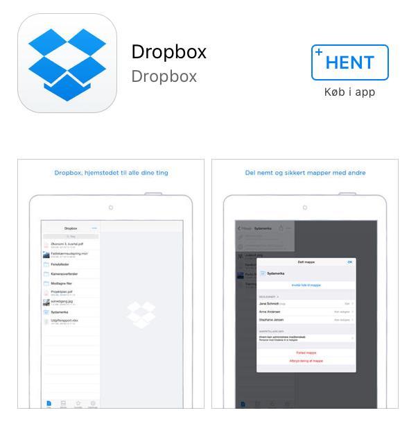 Find Dropbox app en i Appstore og tryk på knappen HENT for at downloade den.