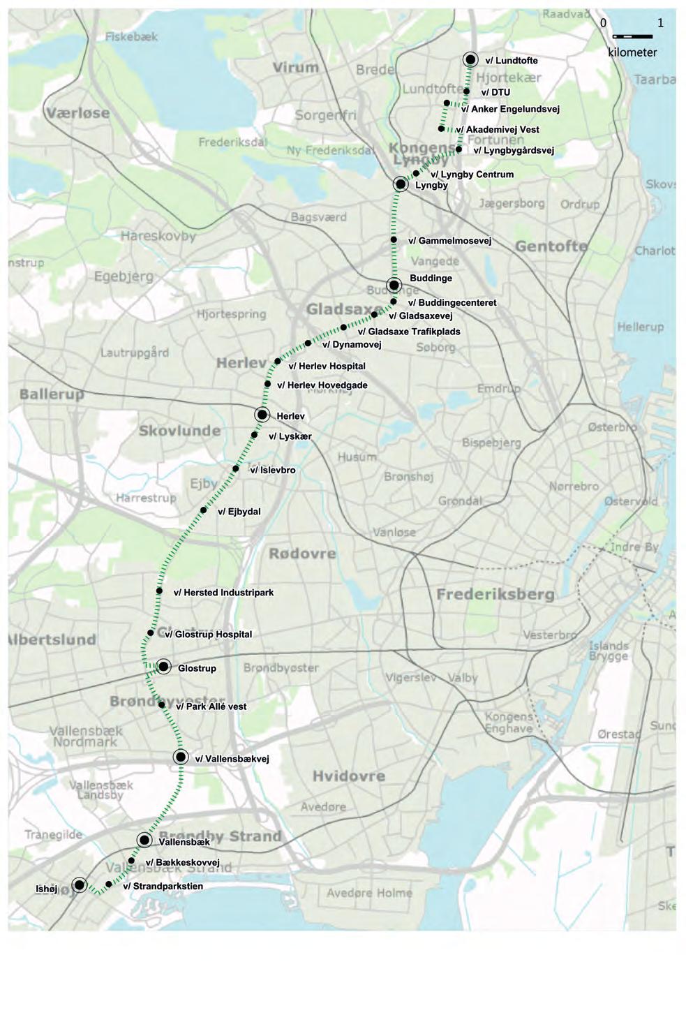 Kortbilag H: Linjeføring og stationer på kommende letbane på Ring 3 22