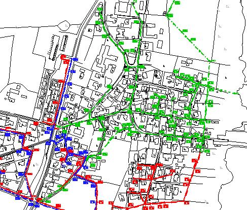 Lyndby kloak i dag Blå og Rød = 2 kloakker Grøn = Fælleskloak, her skal regnvand