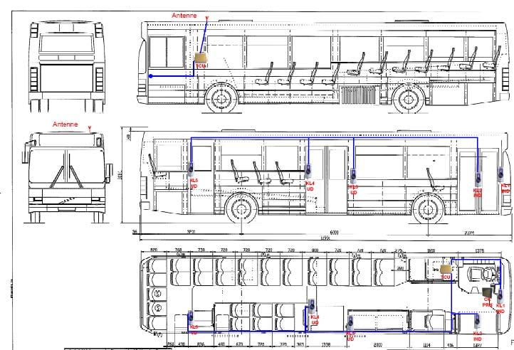 Fig. 1: Eksempel på kabeltræk og montering af rejsekort i en bus Generiske krav til placering af kortlæsere Ved placering af kortlæsere skal der tages hensyn til Færdselsstyrelsens krav til dørbredde