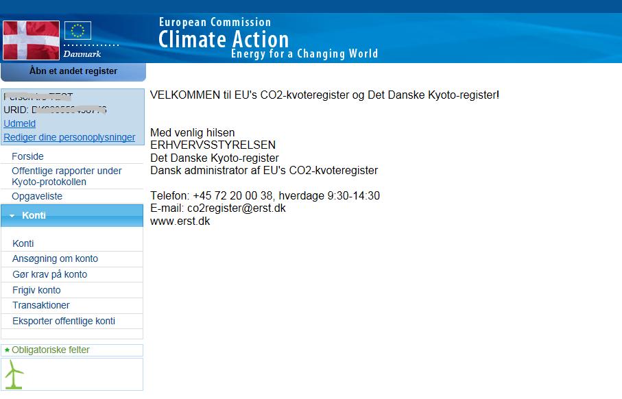 Nu vises forsiden af CO 2 -kvoteregisteret. 23.