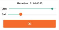 Alarm Alarm: Vælg om alarmen skal være aktiv eller inaktiv ved at slå til eller fra på knappen. Når alarmen er slået til kommer yderligere indstillinger.