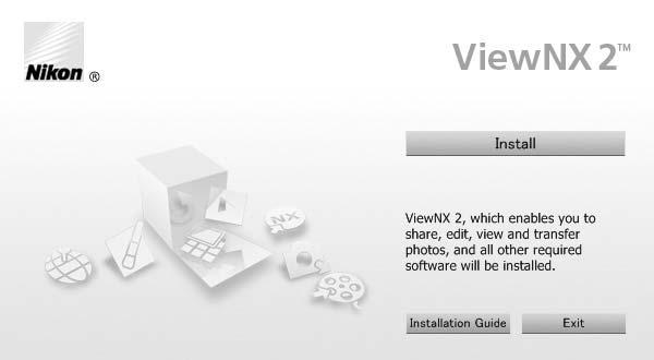 Start computeren, isæt cd en q Vælg område (hvis påkrævet) med installationsprogrammet til ViewNX 2, og start installationsprogrammet.