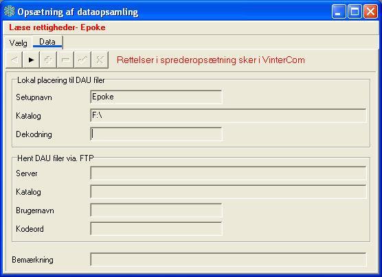 Figur: Skærmbillede til opsætning af dataopsamling fra en leverandør Registeret vises i VINTERMAN, men skal ajourføres via VIN- TERCOM idet stiernes angivelse altid skal være set ud fra VIN- TERCOM s