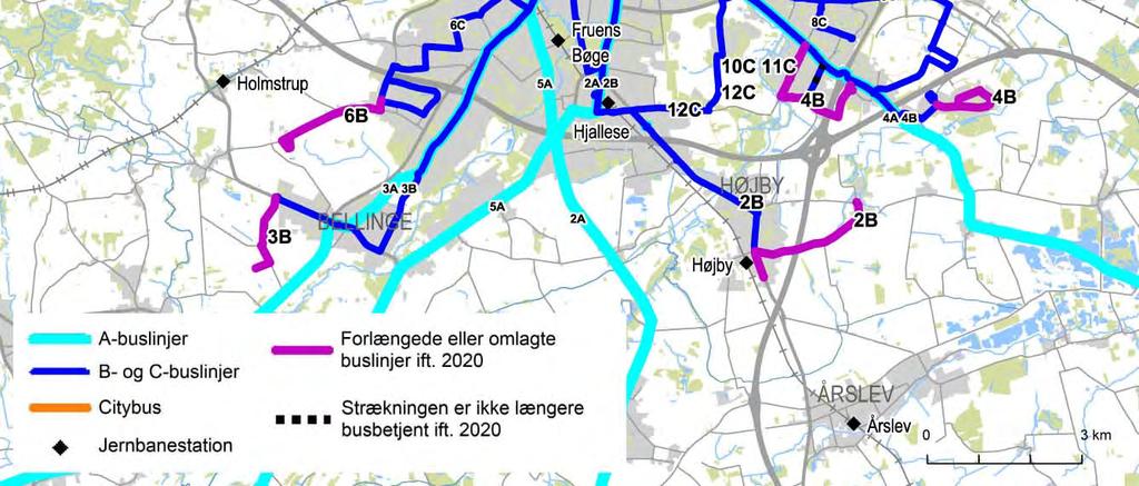 ODENSE LETBANE VVM OG MILJØVURDERING 71 Figur 7.5 Forudsat referencebusnet for 0-alternativet for Odense Kommune i 2024.