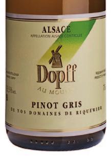 Dopff au Moulin, Pinot Gris de Riquewihr 545,- Vinen har en ungdommelig gylden farve med lyse reflekser, og en rig og intens aroma af modne gule frugter og honning.