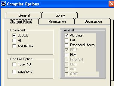 Her vises Default fanebladet Output Files Vælg fanebladet