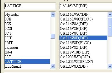 Der vælges Lattic / GAL6V8D(DIP). Nu kan Jedec-filen læses ind i brænderprogrammet.