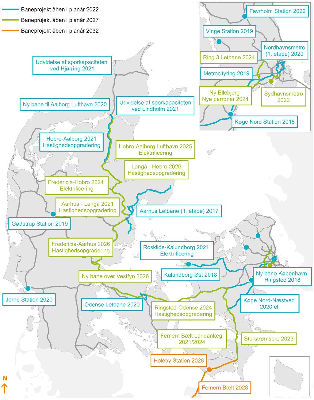 35 Trafikplan for den statslige Baneprojekter Figur 21. Besluttede baneprojekter med forventet åbningsår.